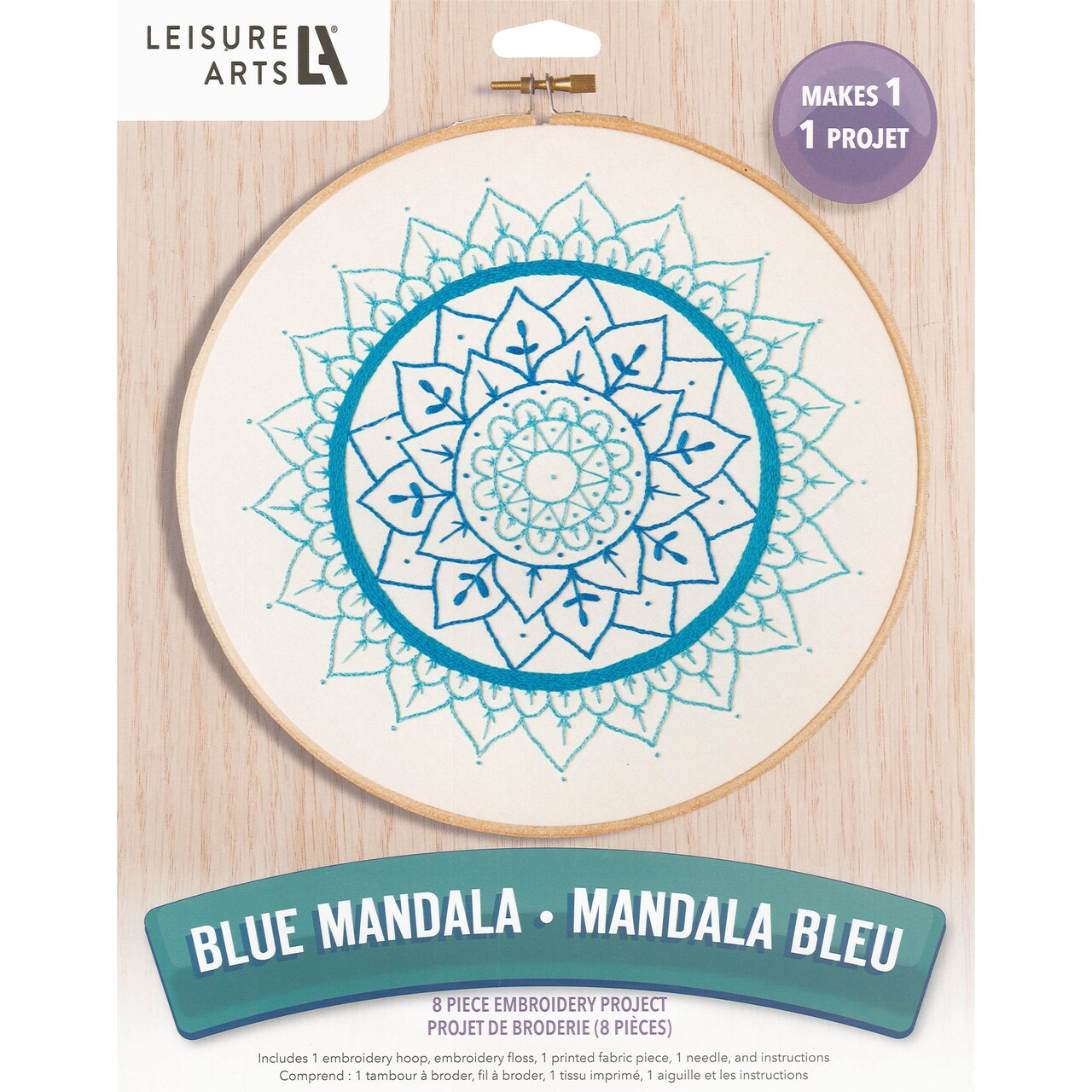 Leisure Arts Embroidery Kit 8" Blue Mandala- Embroidery Kit For Beginners - For Adults - Cross Stitch Kits Cross Stitch Kits Beginners Patterns